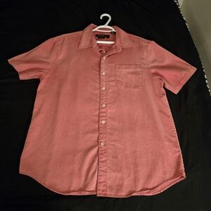 Nat Nast Shirt Mens Large Pink Silk Cotton Short Sleeve Button Up Casual Woven